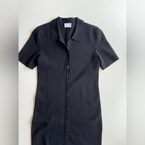 Aritzia SUNDAY BEST Cece Black knit short sleeve mini  button-Up Dress